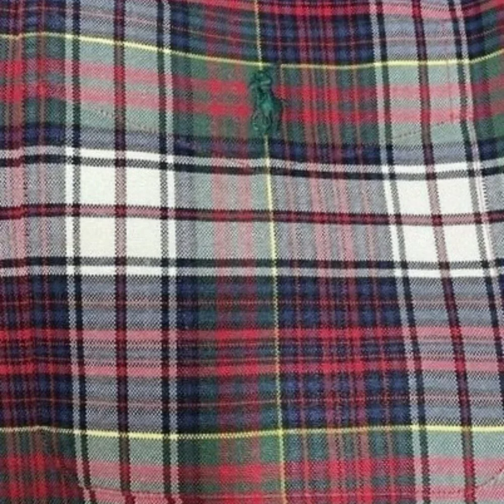 Polo Ralph Lauren Classic Tartan Plaid Oxford Button Down Shirt Red Navy Green